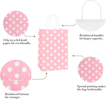 Small Gift Bags with Handles 5.25x3x8 Inch Light Pink 25 Pack