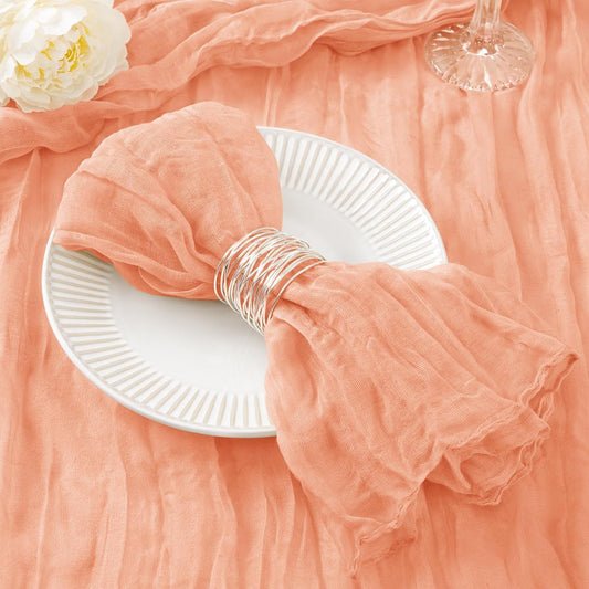 DeZerlor 30 Pack Peach Cheesecloth Napkins Summer Cloth Napkins Set of 30 Dinner Napkins Bulk 21x21 Inches for Wedding Bridal Shower Baby Shower Parties