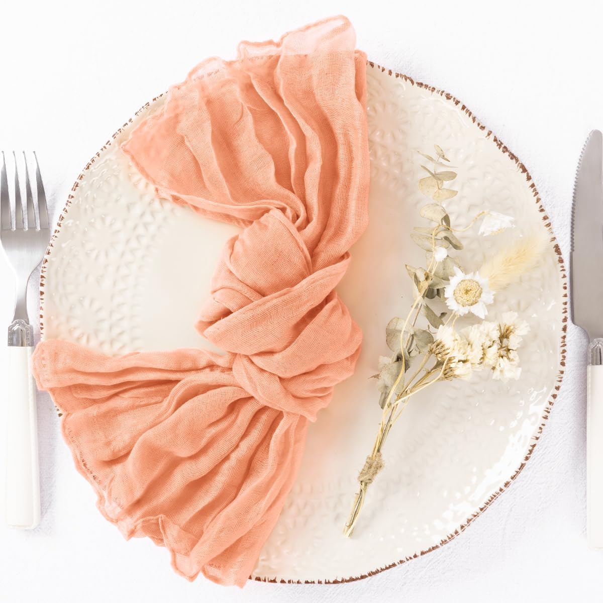 DeZerlor 30 Pack Peach Cheesecloth Napkins Summer Cloth Napkins Set of 30 Dinner Napkins Bulk 21x21 Inches for Wedding Bridal Shower Baby Shower Parties