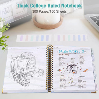 College Ruled Notebook, Hardcover Leather Spiral Notebook Journal, No Bleed