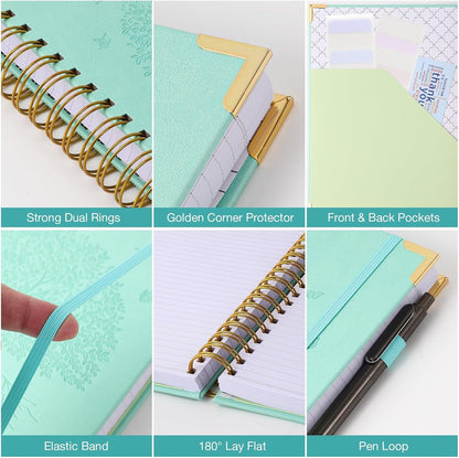 College Ruled Notebook, Hardcover Leather Spiral Notebook Journal, No Bleed