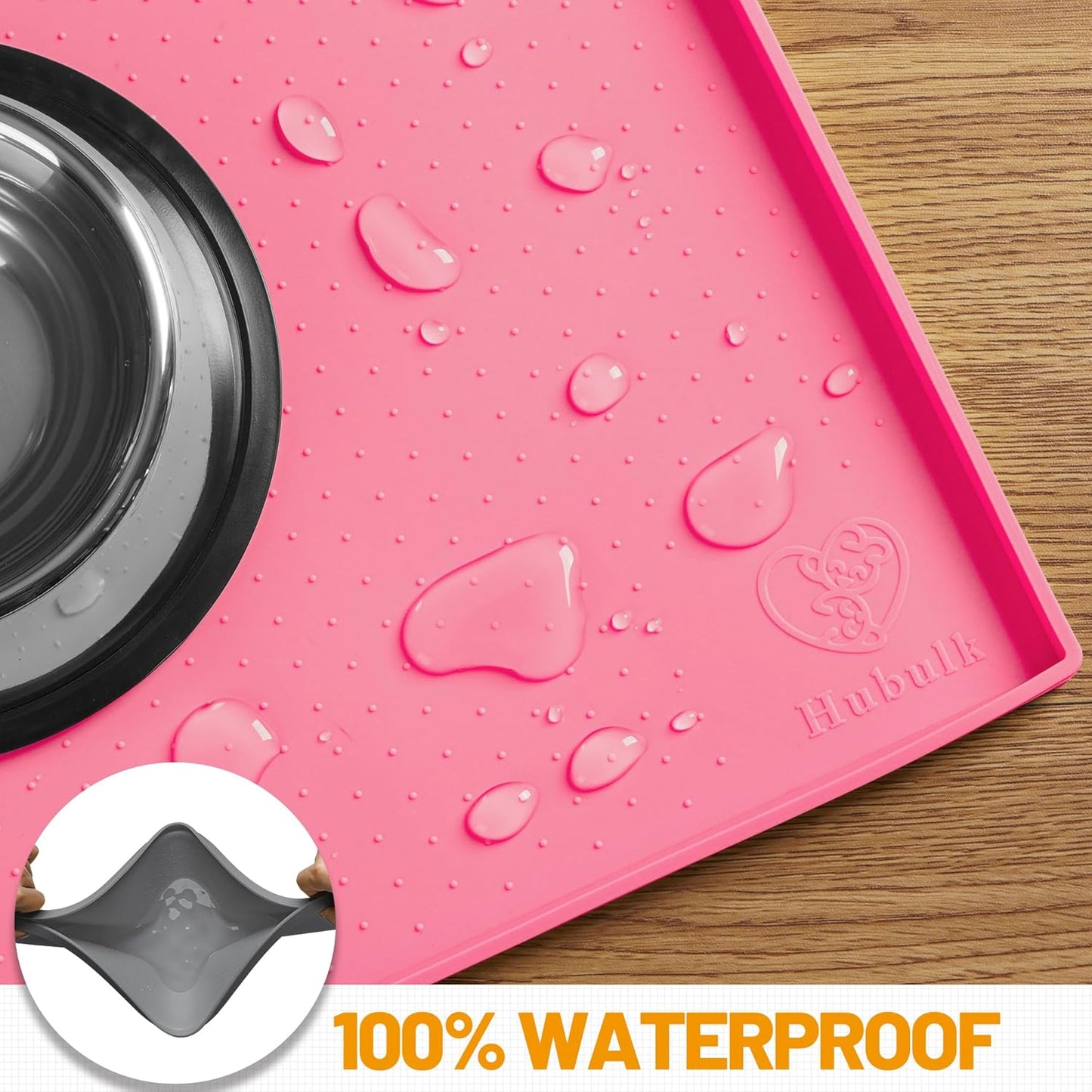 Dog Feeding Mat,100% Waterproof Food Grade Silicone Pet Food and Water Bowl Placemat,Dishwasher, High Raised Edge to Prevent Spills,Nonslip Tray to Stop Messes on Floor (19"x12"x0.5", Pink)