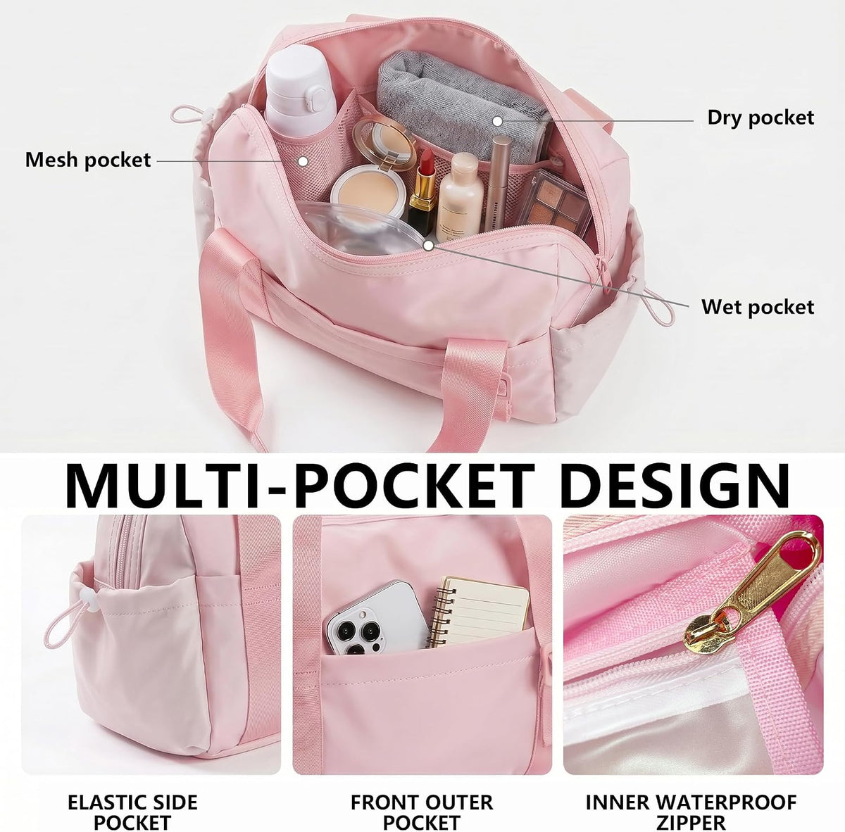 Mini Waterproof Gym Duffel travel Bag for Women(Pink)
