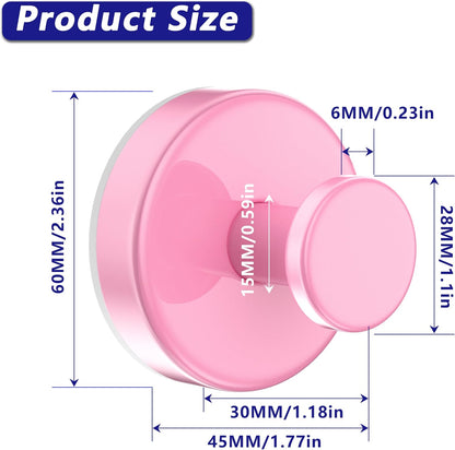 Suction Cup Hooks for Shower,Removable No Drill Towel Hooks,Pink 2 Pcs