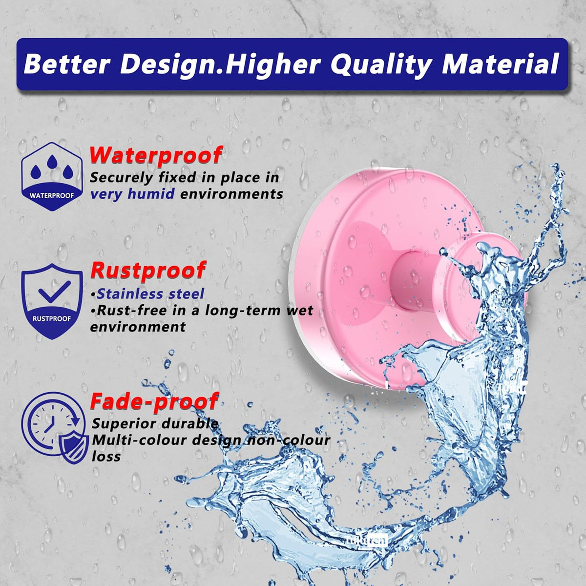 Suction Cup Hooks for Shower,Removable No Drill Towel Hooks,Pink 2 Pcs