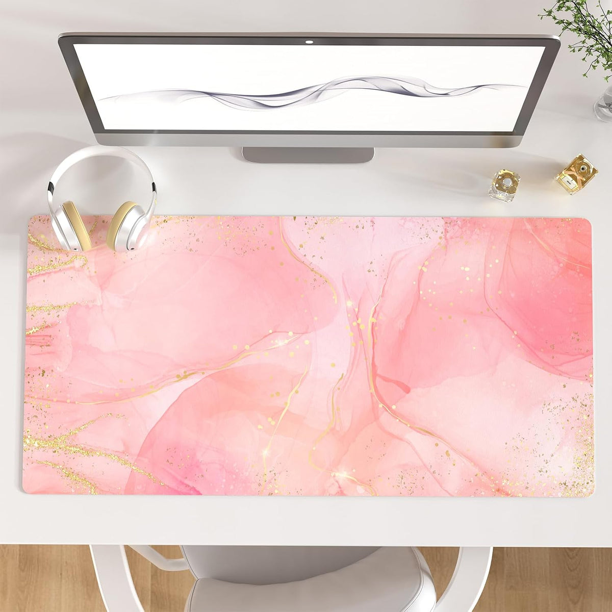 PU Leather Large Mouse Pad, Waterproof Desk Mat, 31.5" x 15.7", Pink