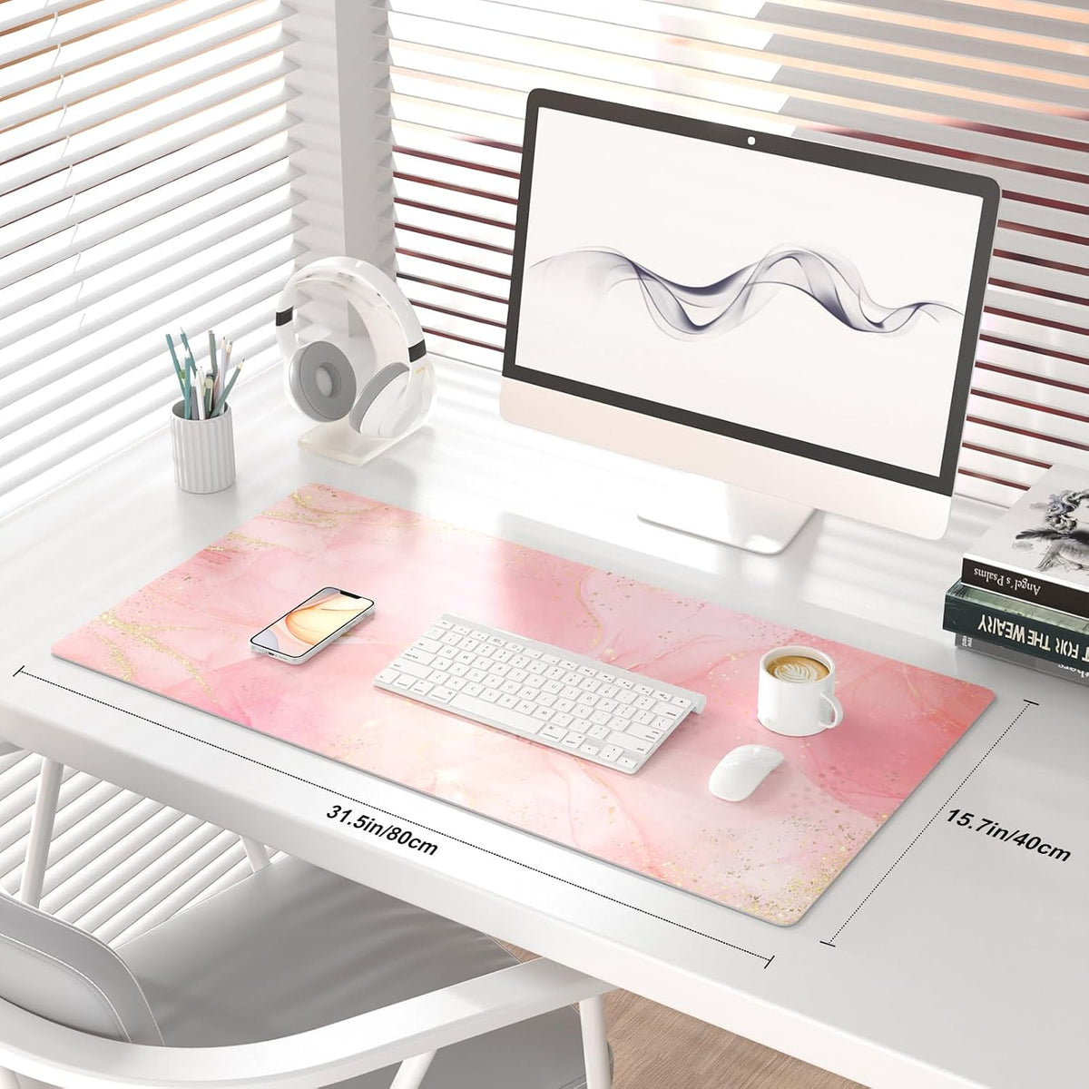 PU Leather Large Mouse Pad, Waterproof Desk Mat, 31.5" x 15.7", Pink
