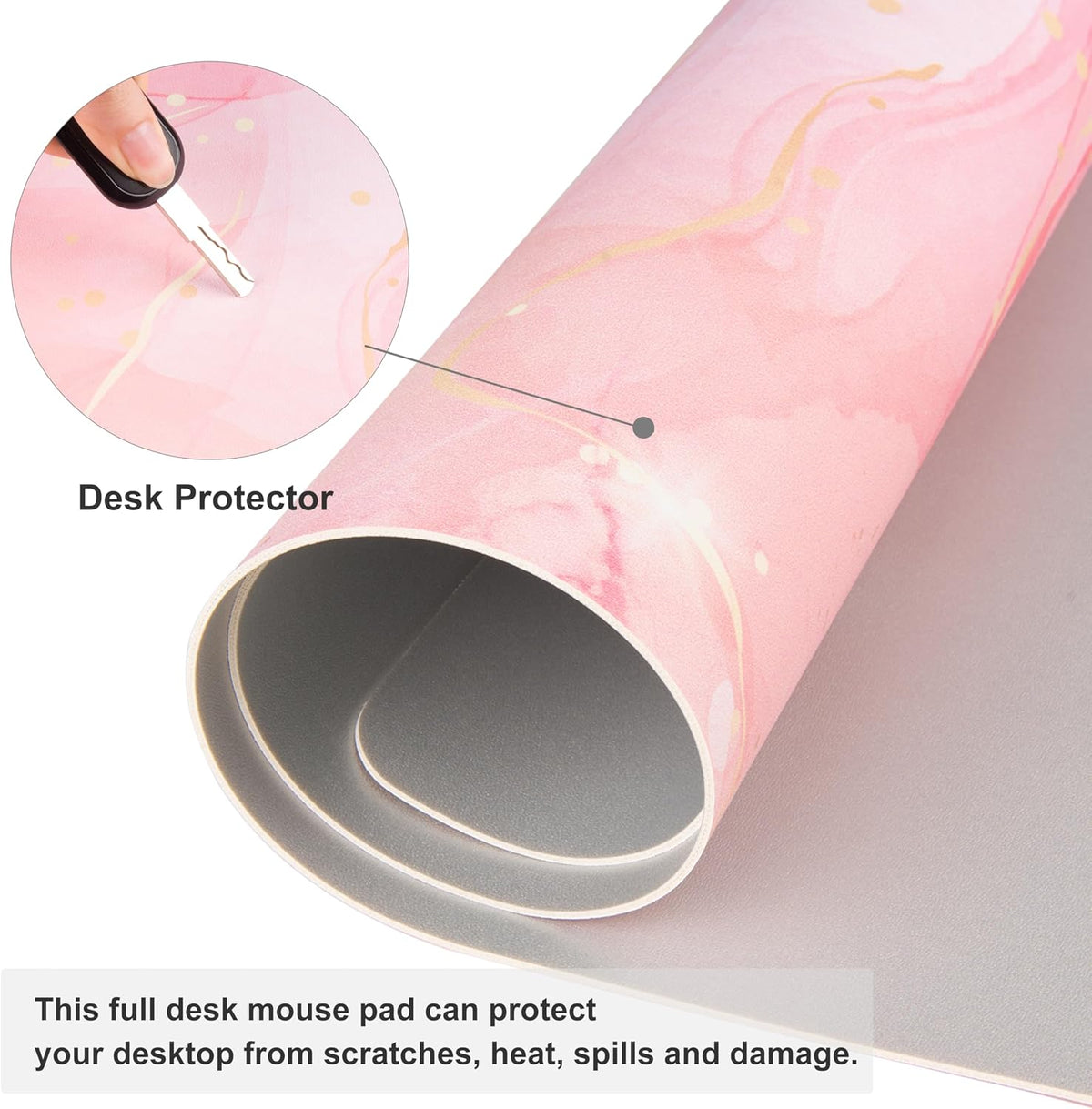 PU Leather Large Mouse Pad, Waterproof Desk Mat, 31.5" x 15.7", Pink