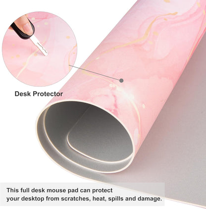 PU Leather Large Mouse Pad, Waterproof Desk Mat, 31.5" x 15.7", Pink