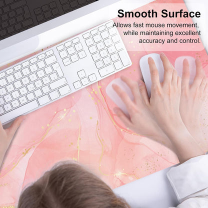 PU Leather Large Mouse Pad, Waterproof Desk Mat, 31.5" x 15.7", Pink