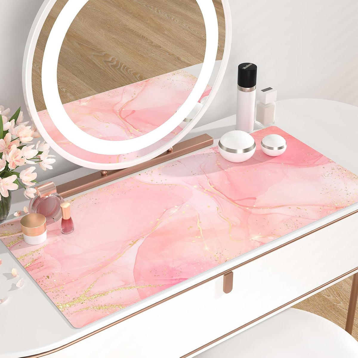 PU Leather Large Mouse Pad, Waterproof Desk Mat, 31.5" x 15.7", Pink