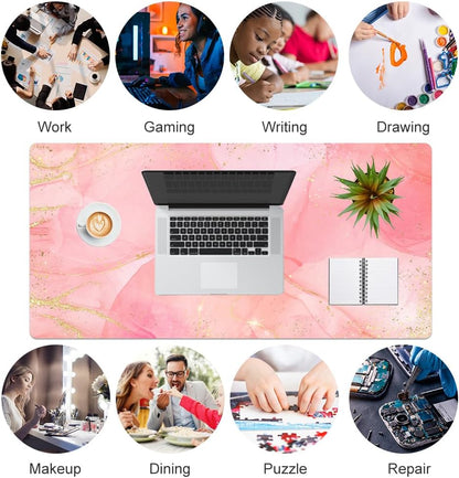 PU Leather Large Mouse Pad, Waterproof Desk Mat, 31.5" x 15.7", Pink