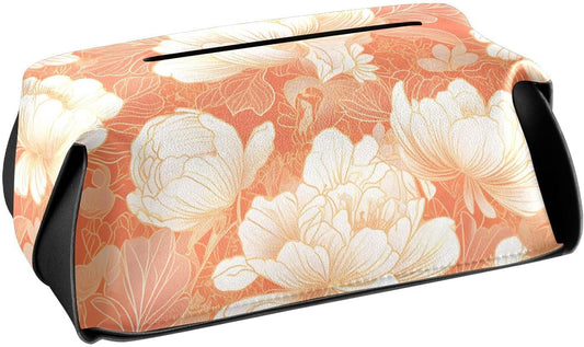 Leather Tissue Holder Hanging Napkin Visor Holder Reusable auto Tissue Dispenser Chinese Style Floral Peach Gold