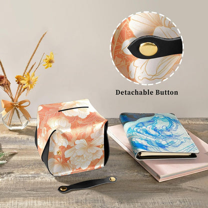 Leather Tissue Holder Hanging Napkin Visor Holder Reusable auto Tissue Dispenser Chinese Style Floral Peach Gold