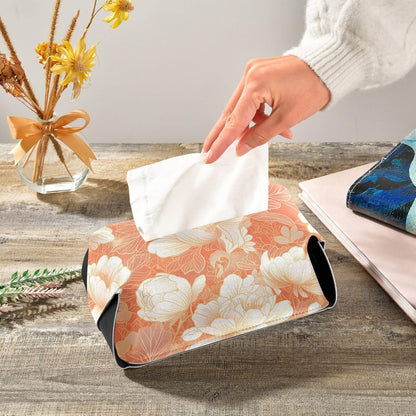 Leather Tissue Holder Hanging Napkin Visor Holder Reusable auto Tissue Dispenser Chinese Style Floral Peach Gold