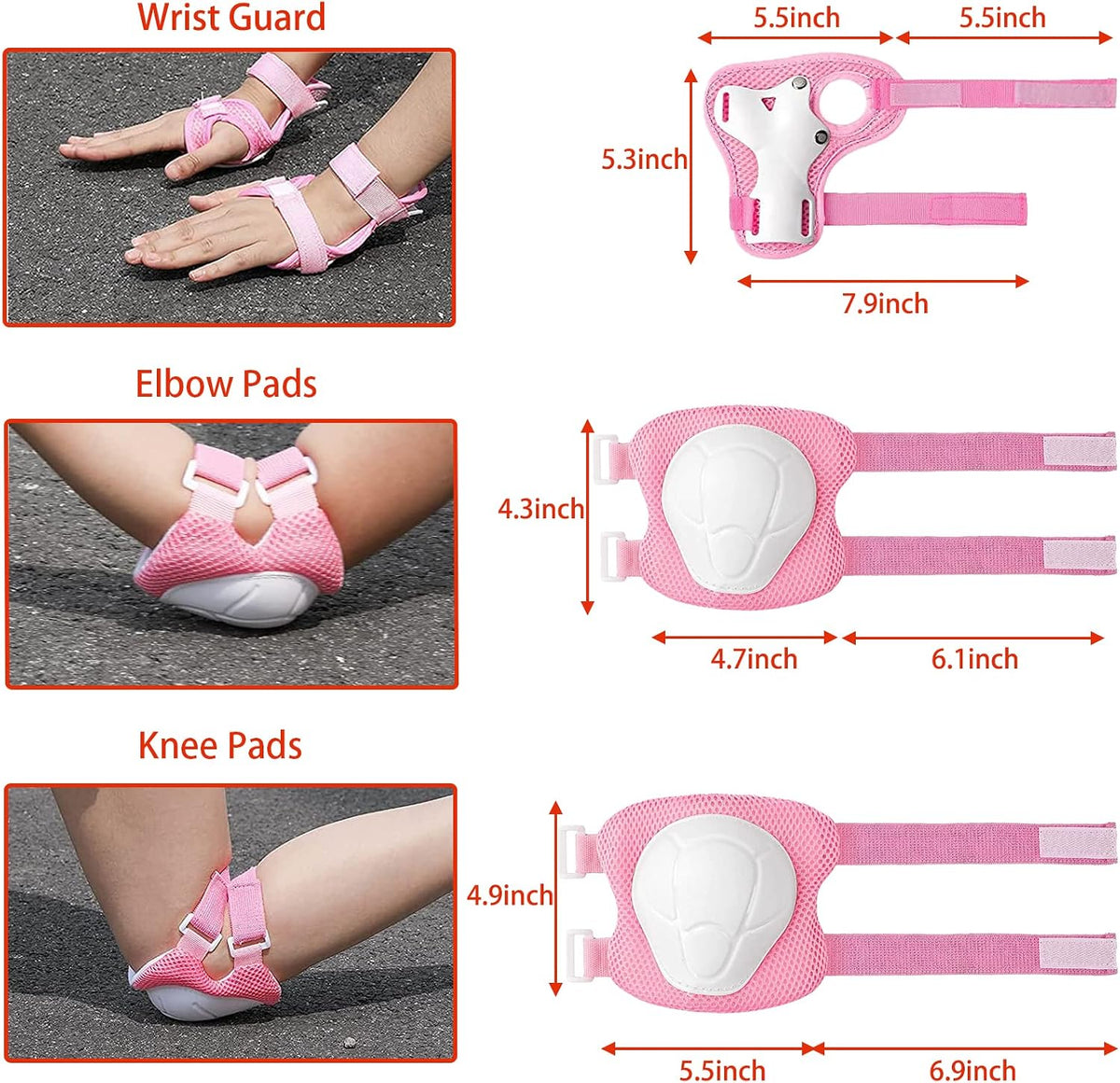 Kids Helmet Set with Knee Pads Elbow Pads Wrist Guards,Adjustable Helmet for Toddler Kids&Youth,3~14yrs Girl Boy Kids Protective Gear Set for Roller Skate Scooter Inline skatings Longboard
