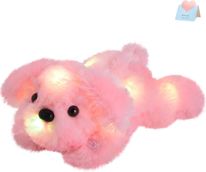 10'' Light up Puppy Dog Stuffed Animal Night Light Glow Dog Plush Toy,Pink