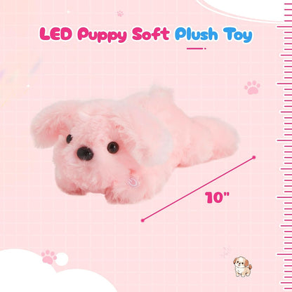10'' Light up Puppy Dog Stuffed Animal Night Light Glow Dog Plush Toy,Pink