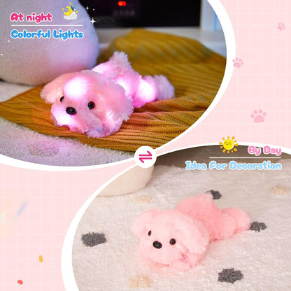 10'' Light up Puppy Dog Stuffed Animal Night Light Glow Dog Plush Toy,Pink