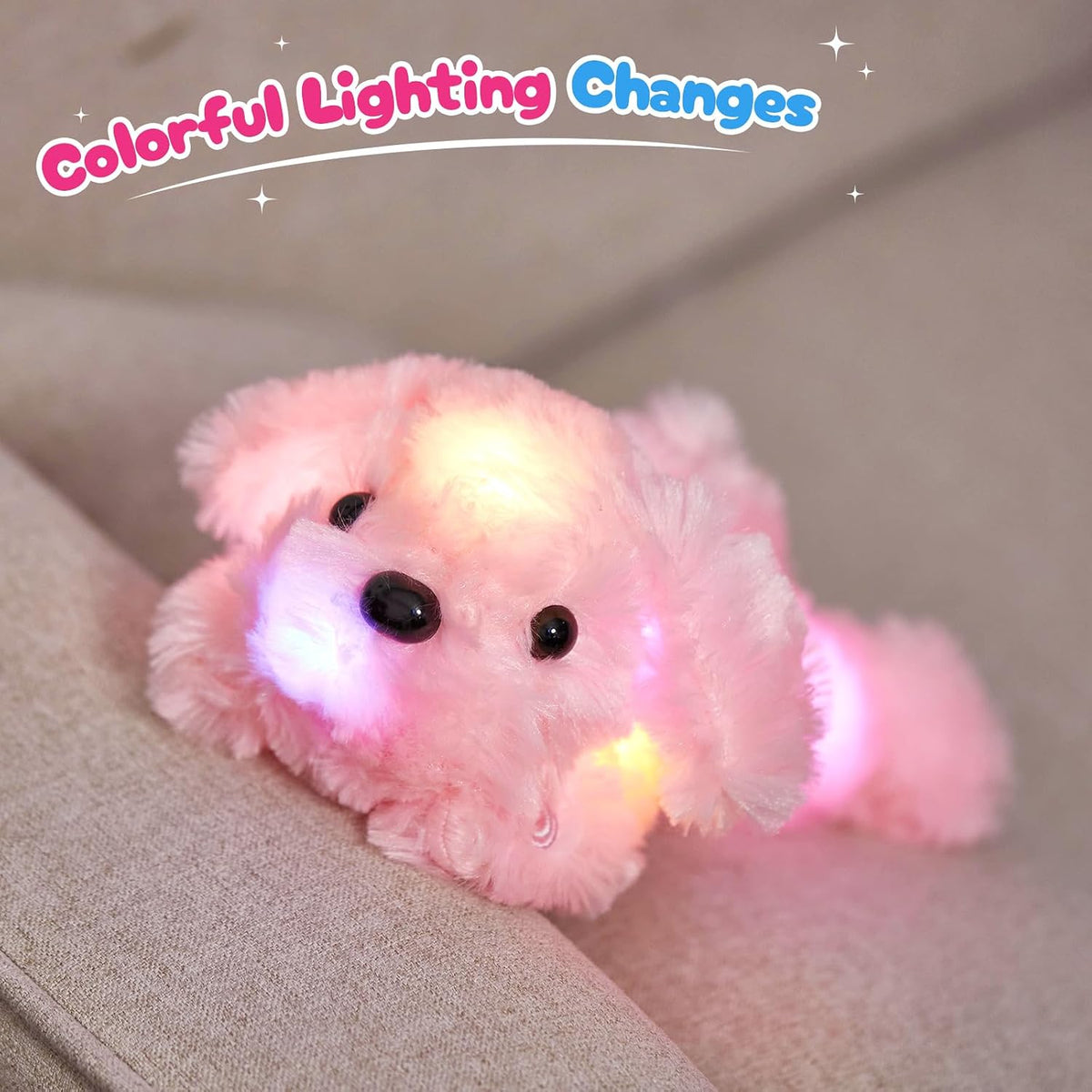 10'' Light up Puppy Dog Stuffed Animal Night Light Glow Dog Plush Toy,Pink