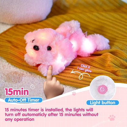 10'' Light up Puppy Dog Stuffed Animal Night Light Glow Dog Plush Toy,Pink