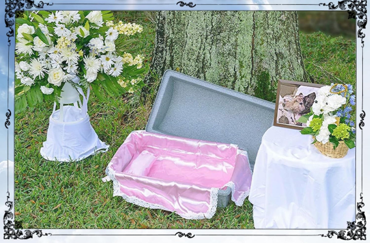 Loving Touch Small Ultra Strong and Safe Pet Casket for Dogs, Cats, and Other Animals with Pink Bedding & Pillow | Safe and Durable | Pet Memorial | Butyl Tape Sealing | (Small, Pink)