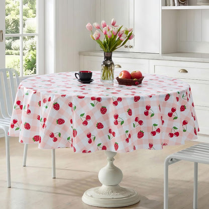 Newbridge Berry Sweet Pink Vinyl Kitchen Tablecloth, 70 Inch Round