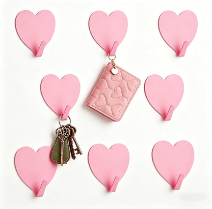 8-Pack Cute Adhesive Wall Hooks, Small Kawaii Heart Decor Hook for Hanging