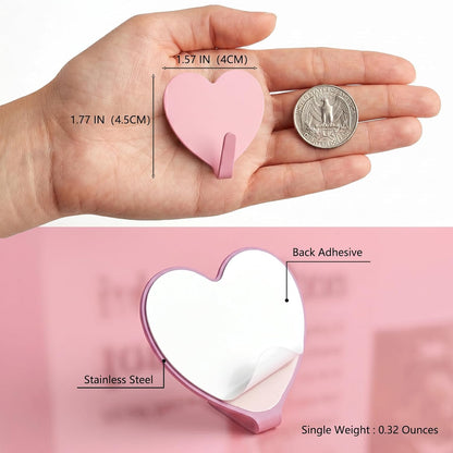 8-Pack Cute Adhesive Wall Hooks, Small Kawaii Heart Decor Hook for Hanging