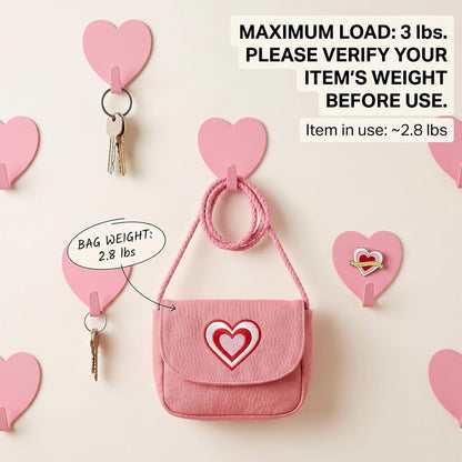 8-Pack Cute Adhesive Wall Hooks, Small Kawaii Heart Decor Hook for Hanging