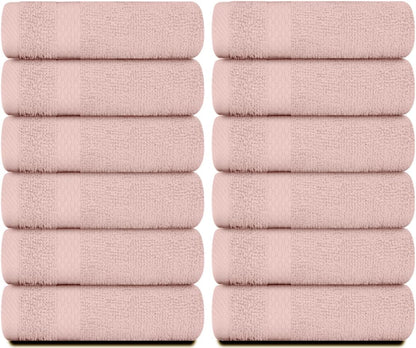 Luxury Cotton Washcloths 13x13 Inch - 650 GSM Turkish Cotton | Hotel, Spa, Bathroom Face Towel | 12 Pack, Pink
