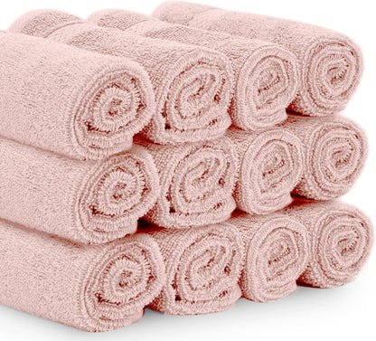 Luxury Cotton Washcloths 13x13 Inch - 650 GSM Turkish Cotton | Hotel, Spa, Bathroom Face Towel | 12 Pack, Pink