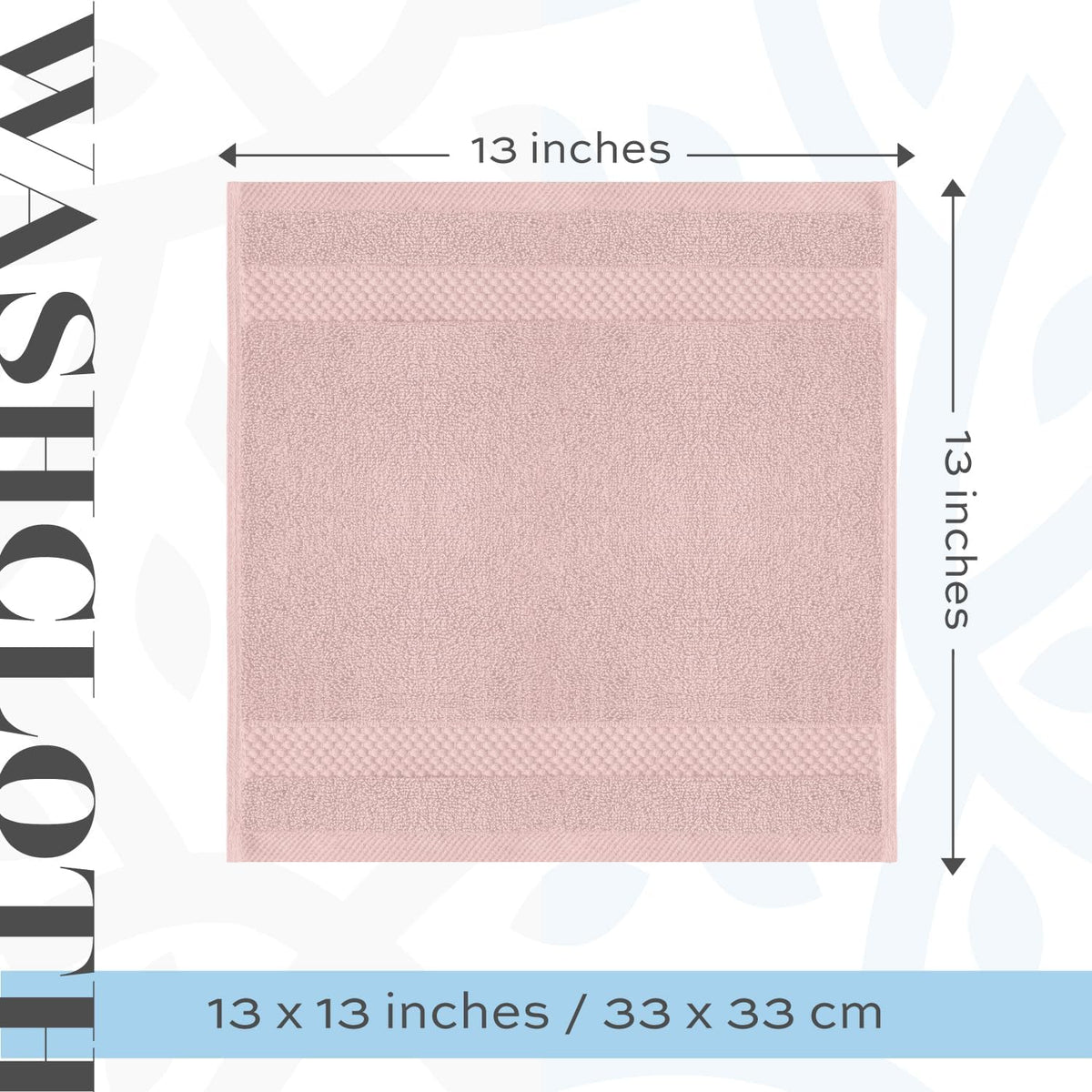 Luxury Cotton Washcloths 13x13 Inch - 650 GSM Turkish Cotton | Hotel, Spa, Bathroom Face Towel | 12 Pack, Pink