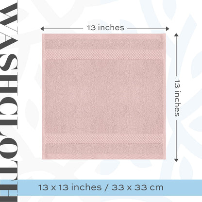 Luxury Cotton Washcloths 13x13 Inch - 650 GSM Turkish Cotton | Hotel, Spa, Bathroom Face Towel | 12 Pack, Pink