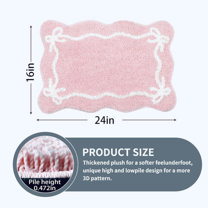 Pink Bow Bath Mat Cute Non Slip Bathroom Rug,Microfiber Super Soft Absorbent Bathroom Mat for Floor, Shower(24x16 inch)