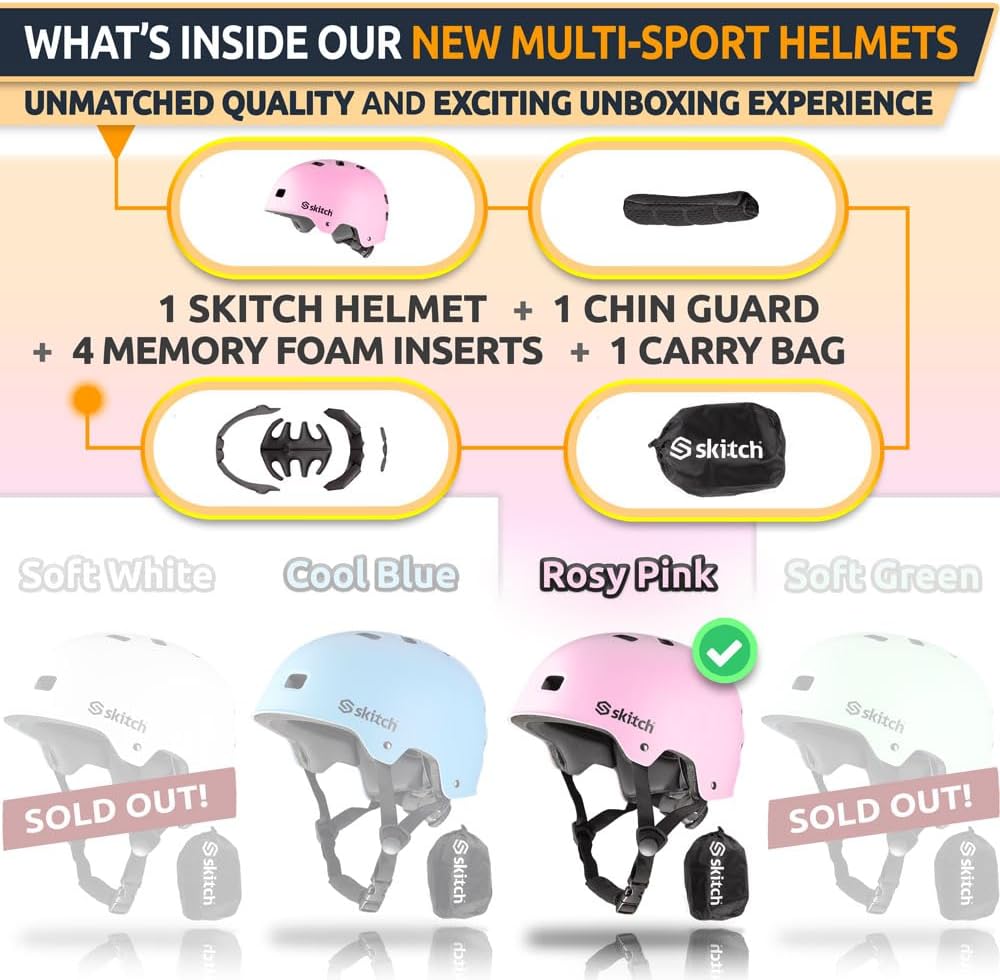 Skateboard Helmet for Kids and Teens with Premium Grade Memory Foam Padding Triple Certified Adjustable Sport Head Gear for Scooter Roller Skate Inline Skating and Rollerblading