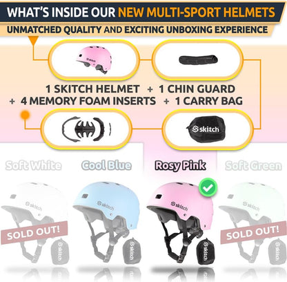 Skateboard Helmet for Kids and Teens with Premium Grade Memory Foam Padding Triple Certified Adjustable Sport Head Gear for Scooter Roller Skate Inline Skating and Rollerblading
