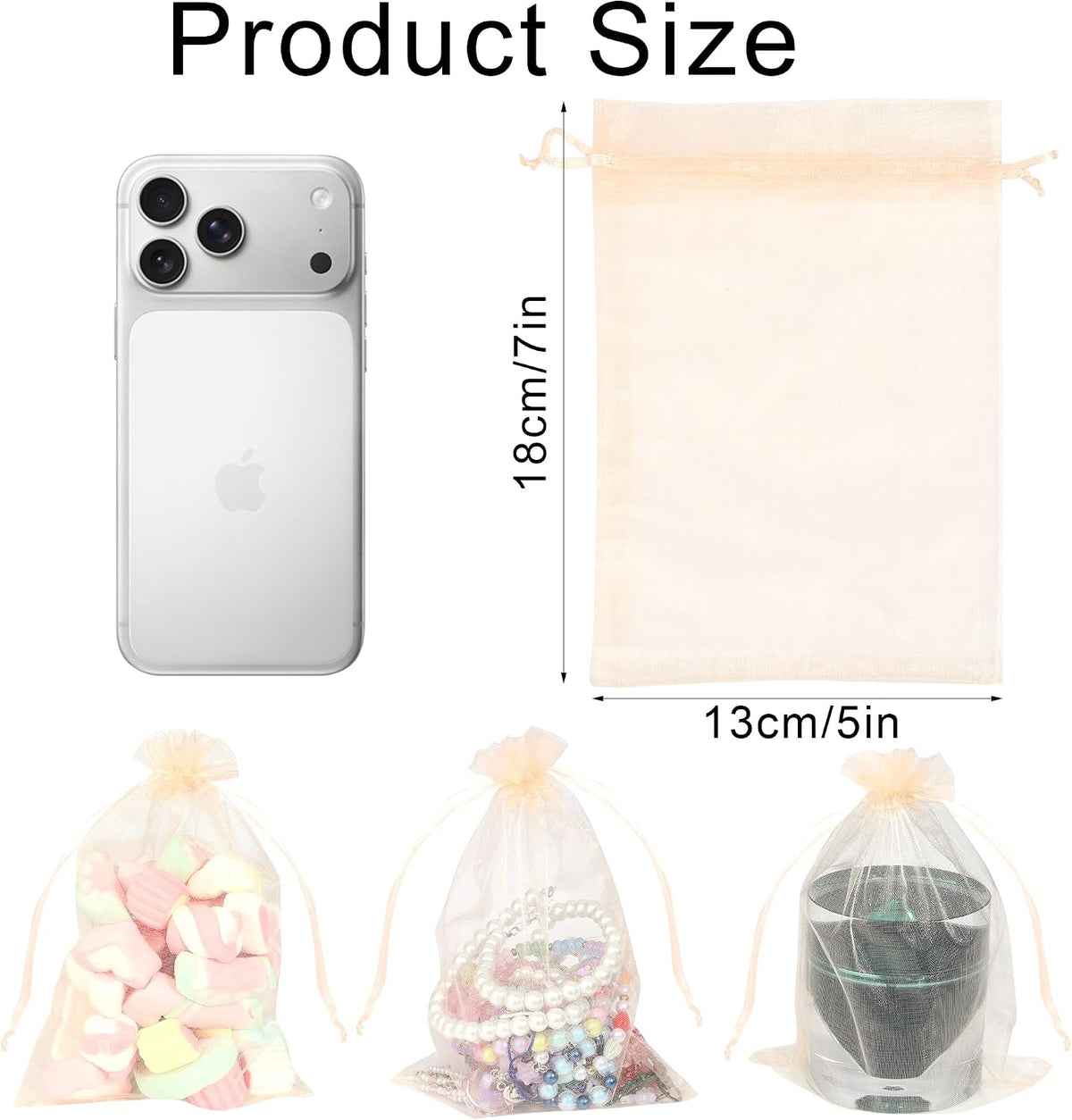 50Pcs Blush Peach Organza Bags,5x7 Inch Small Mesh Drawstring Bags