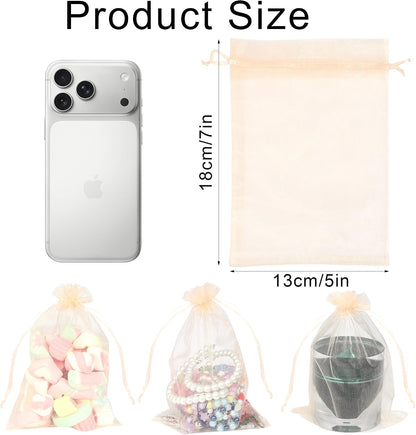 50Pcs Blush Peach Organza Bags,5x7 Inch Small Mesh Drawstring Bags