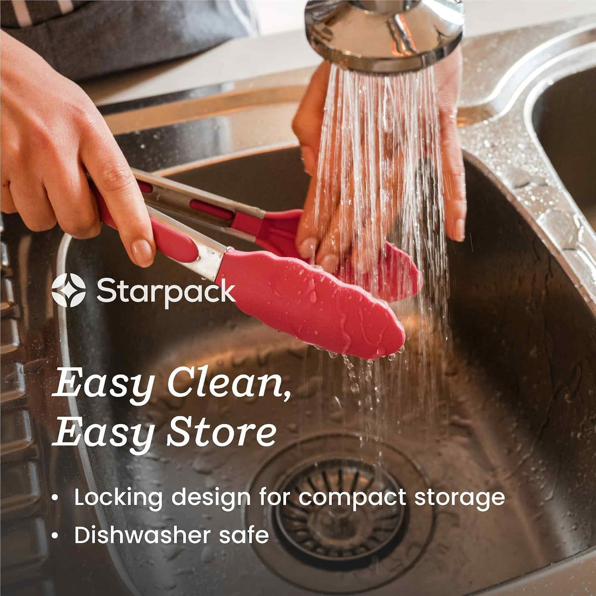 Starpack Get a Grip Silicone Kitchen Tongs (12 Inch) - LFGB Non Toxic, 600°F Heat Resistant, BPA-Free - Heavy-Duty Stainless Steel, Locking - Dishwasher Safe for Nonstick Cookware