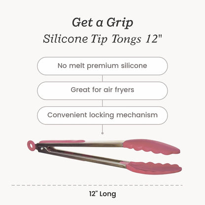 Starpack Get a Grip Silicone Kitchen Tongs (12 Inch) - LFGB Non Toxic, 600°F Heat Resistant, BPA-Free - Heavy-Duty Stainless Steel, Locking - Dishwasher Safe for Nonstick Cookware