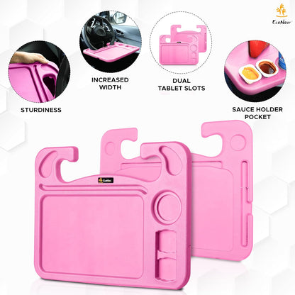 4 in 1 Car Steering Wheel Tray - 2024 Upgraded Pink Tray with Dual