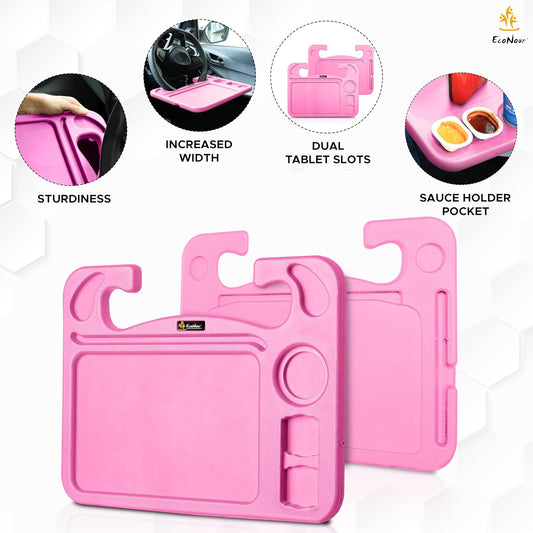 4 in 1 Car Steering Wheel Tray - 2024 Upgraded Pink Tray with Dual