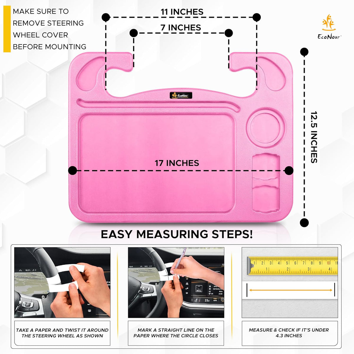 4 in 1 Car Steering Wheel Tray - 2024 Upgraded Pink Tray with Dual