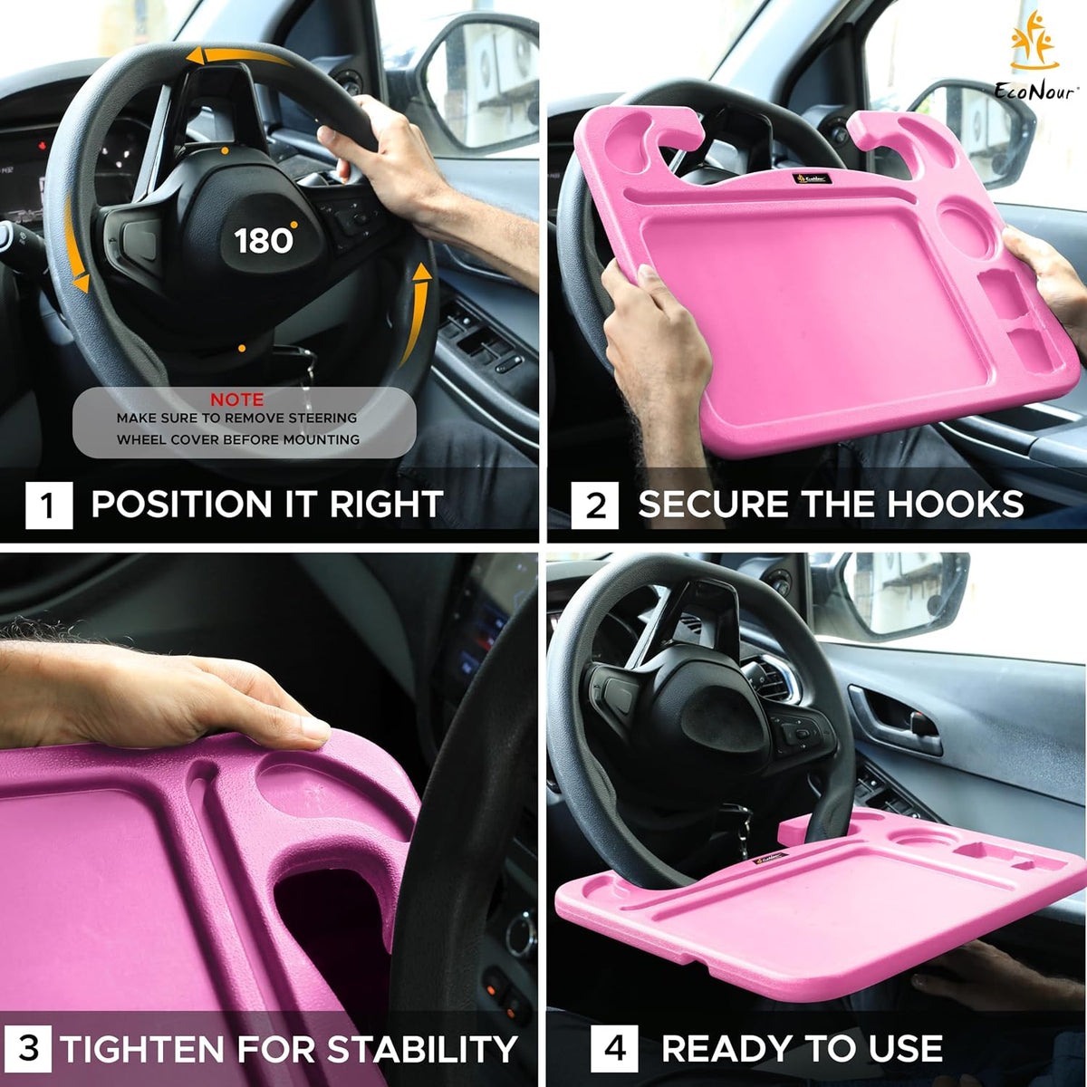 4 in 1 Car Steering Wheel Tray - 2024 Upgraded Pink Tray with Dual