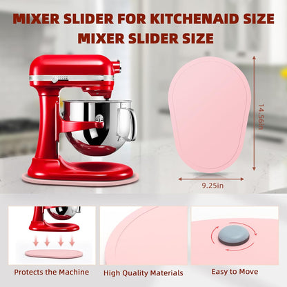 Mixer Slider Compatible with 5.5-8 QT Kitchen Aid Stand Mixers, Kitchen Countertop Storage Mover Sliding Caddy Mixer Slider Mat for Kitchen Aid Stand Mixer Accessories Attachment (Pink)