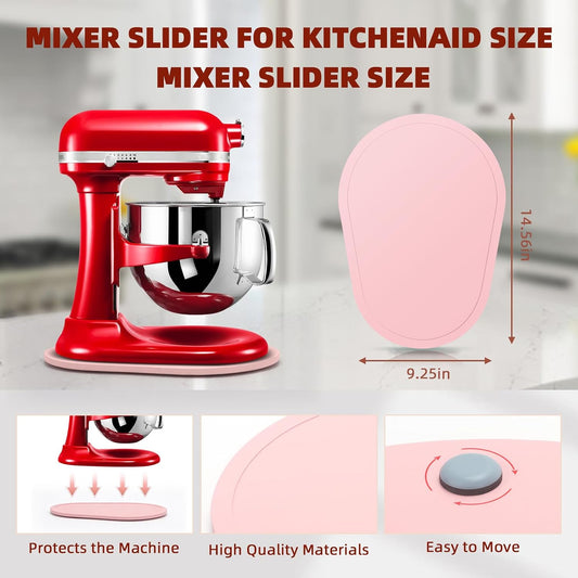 Mixer Slider Compatible with 5.5-8 QT Kitchen Aid Stand Mixers, Kitchen Countertop Storage Mover Sliding Caddy Mixer Slider Mat for Kitchen Aid Stand Mixer Accessories Attachment (Pink)
