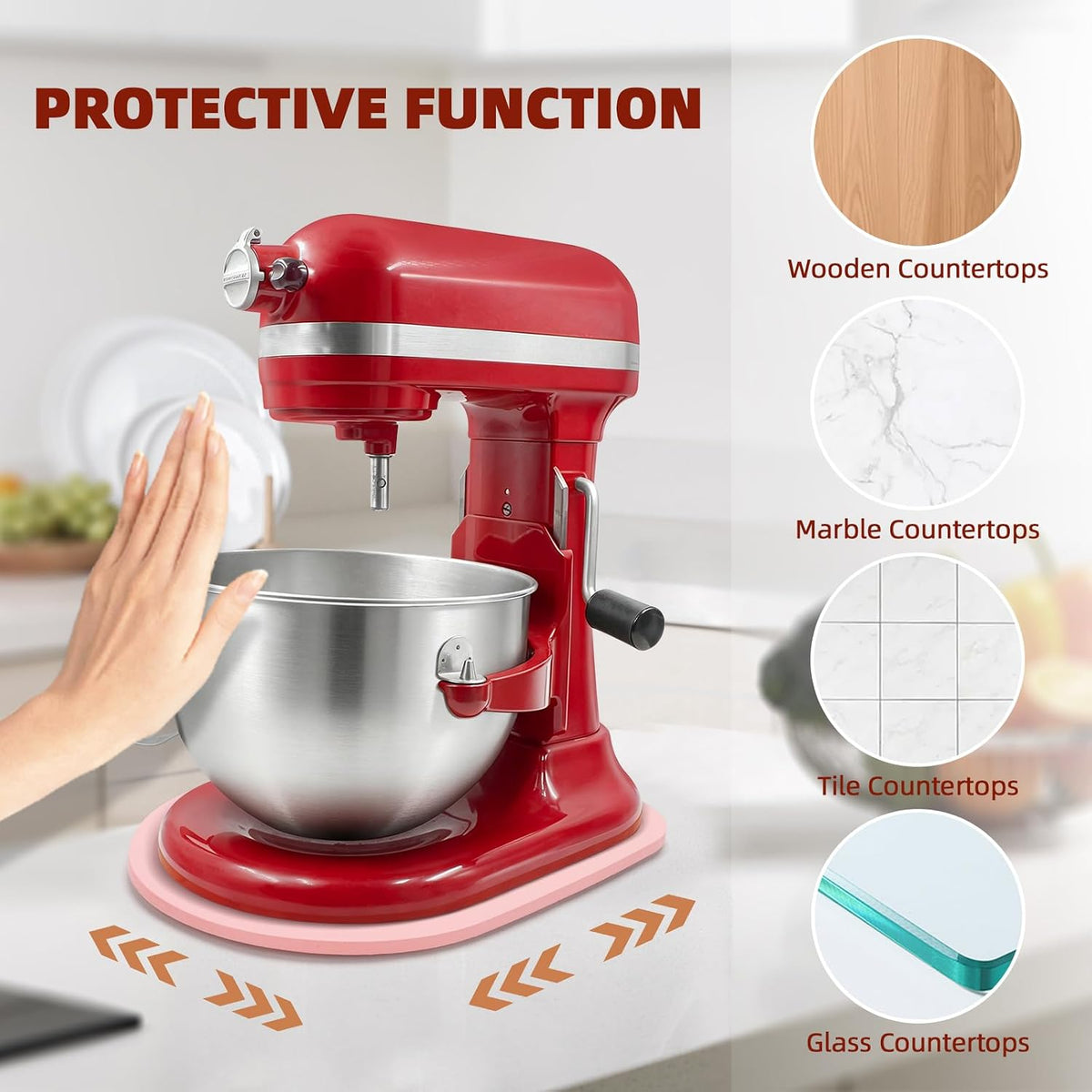 Mixer Slider Compatible with 5.5-8 QT Kitchen Aid Stand Mixers, Kitchen Countertop Storage Mover Sliding Caddy Mixer Slider Mat for Kitchen Aid Stand Mixer Accessories Attachment (Pink)