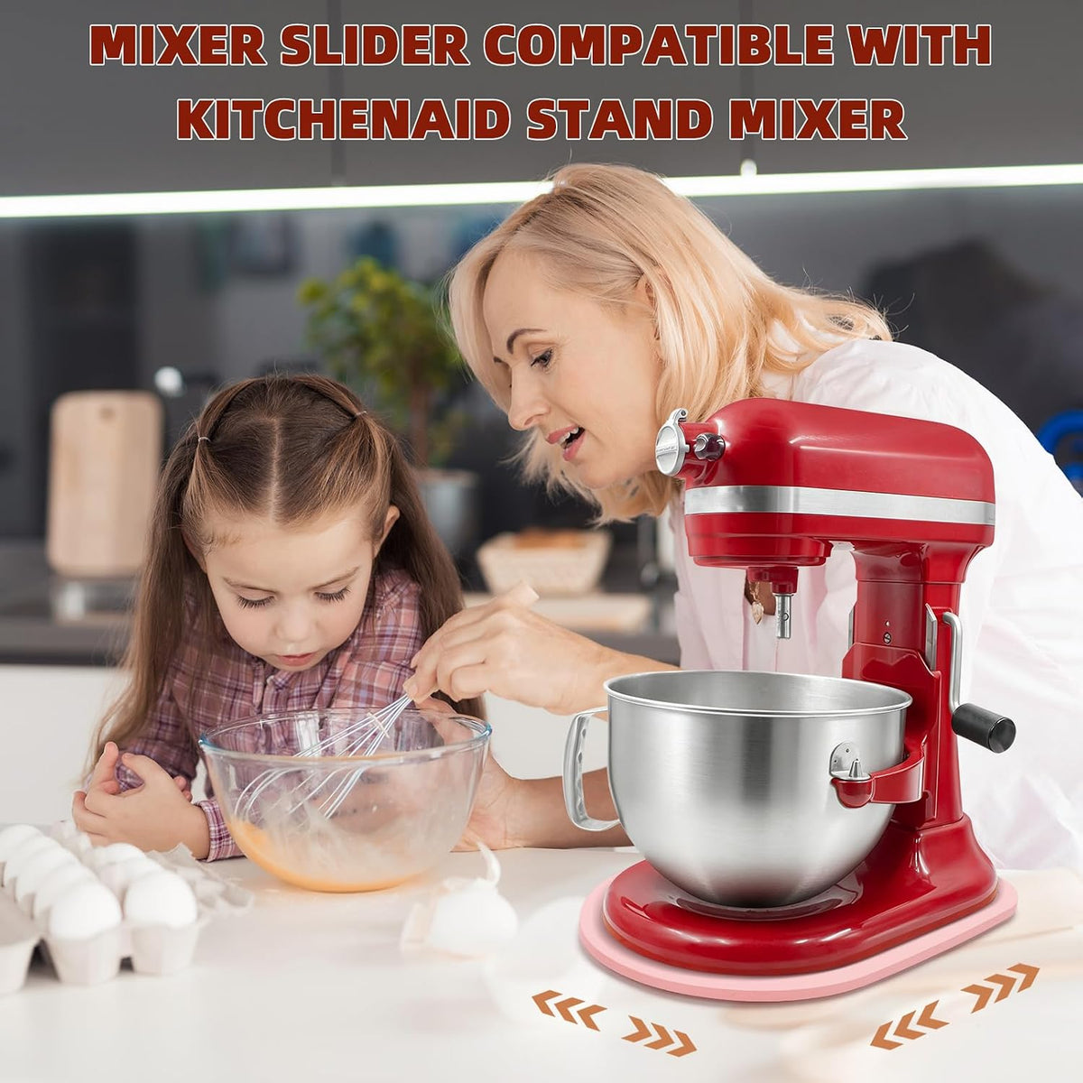 Mixer Slider Compatible with 5.5-8 QT Kitchen Aid Stand Mixers, Kitchen Countertop Storage Mover Sliding Caddy Mixer Slider Mat for Kitchen Aid Stand Mixer Accessories Attachment (Pink)