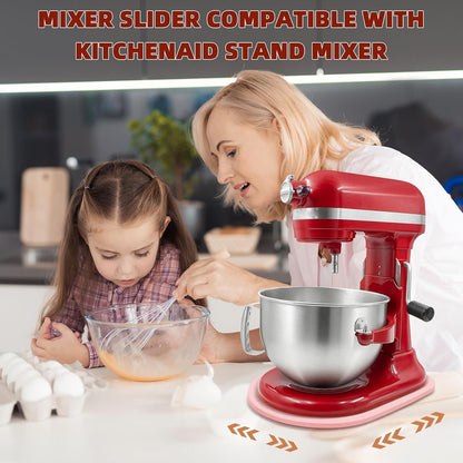 Mixer Slider Compatible with 5.5-8 QT Kitchen Aid Stand Mixers, Kitchen Countertop Storage Mover Sliding Caddy Mixer Slider Mat for Kitchen Aid Stand Mixer Accessories Attachment (Pink)